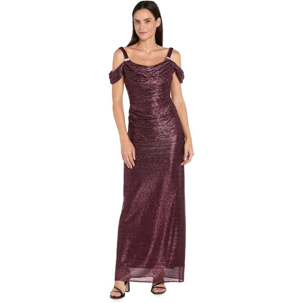 Brand New R&M Richards Merlot Crinkle Cold-Shoulder Formal Gown – Size 4P